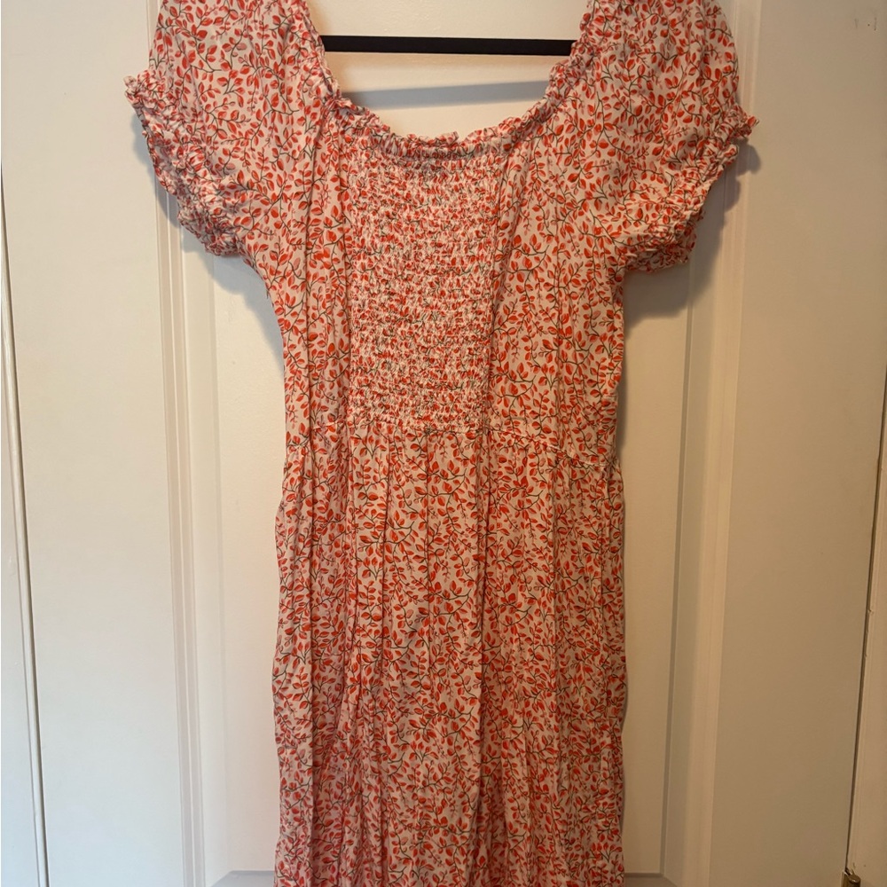 LOFT White Dress with Red Floral Print Midi - Picture 4 of 5